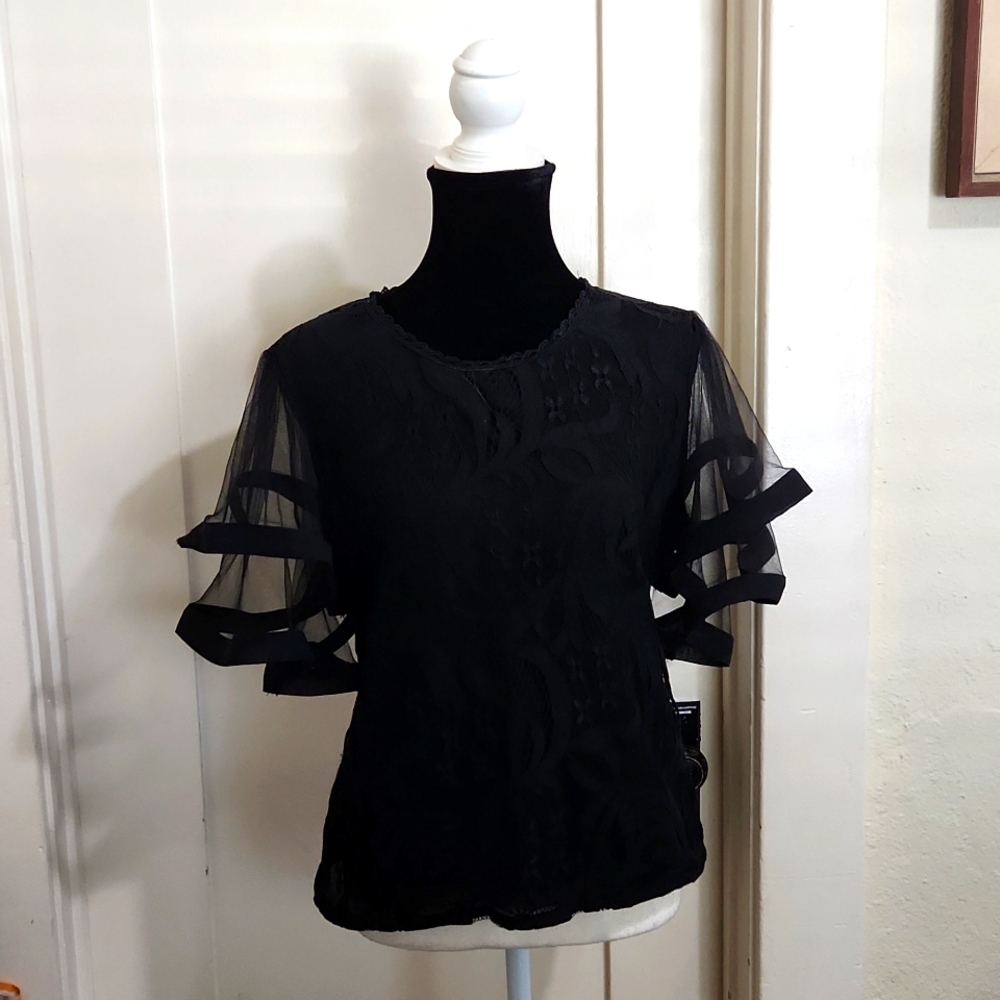 Black Lacy Blouse w/Tulle Sleeves